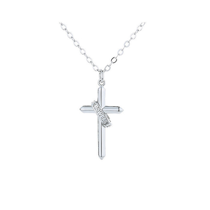 Casual Hip-Hop Punk Cross Stainless Steel  Alloy White Gold Plated Pendant Necklace