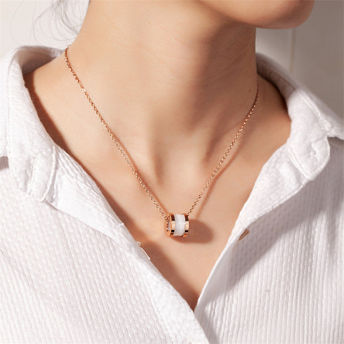 Casual Simple Style Classic Style Four Leaf Clover Stainless Steel  Stainless Steel Polishing Plating Inlay Diamond Rose Gold Plated Pendant Necklace
