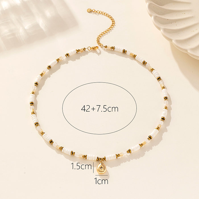 Ethnic Style Water Droplets Stainless Steel  Beaded Alloy Plating Inlay Zircon 18K Gold Plated Pendant Necklace