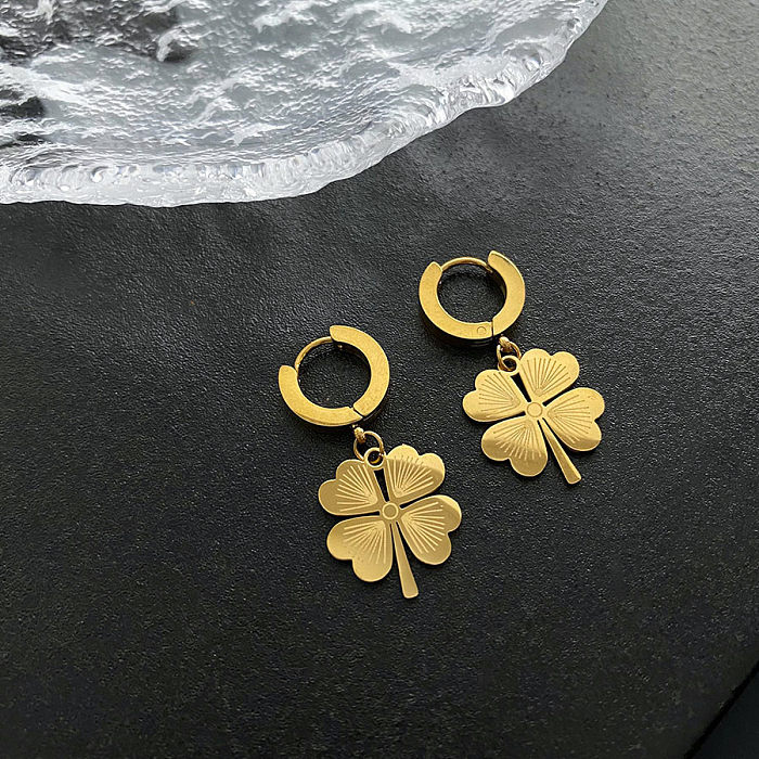 Fashion Four Leaf Clover Stainless Steel Plating Drop Earrings 1 Pair