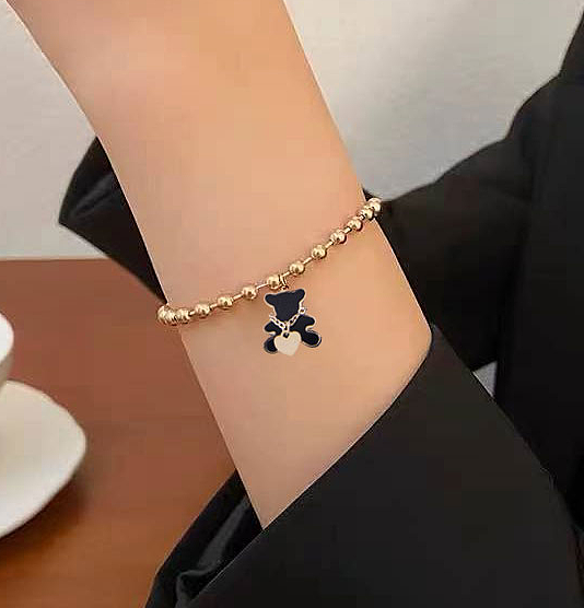 Pulseras de acero de titanio con forma de corazón de oso a la moda, pulseras de acero inoxidable chapadas, 1 pieza