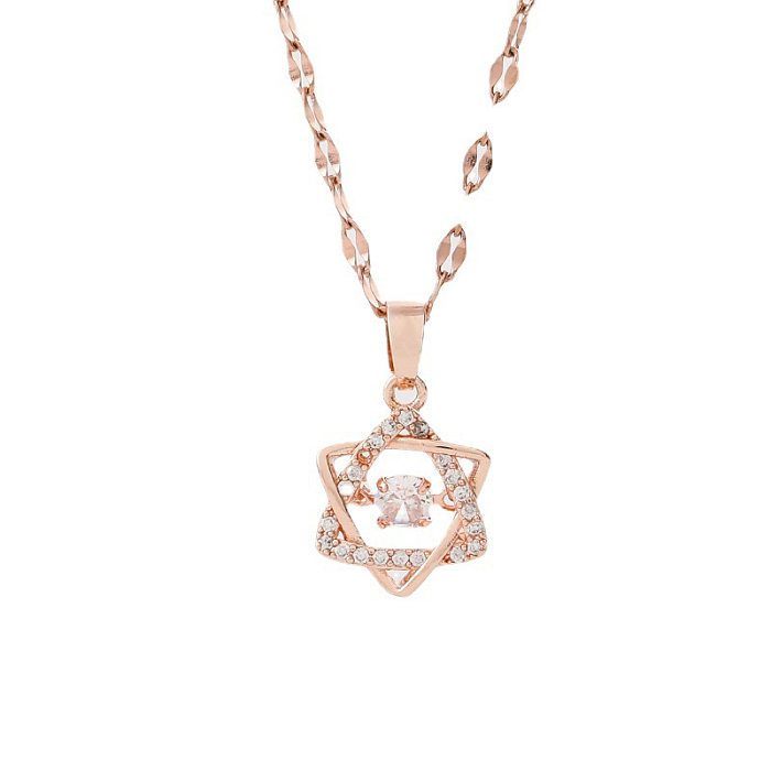 Simple Style Hexagram Stainless Steel Plating Hollow Out Inlay Zircon Pendant Necklace 1 Piece