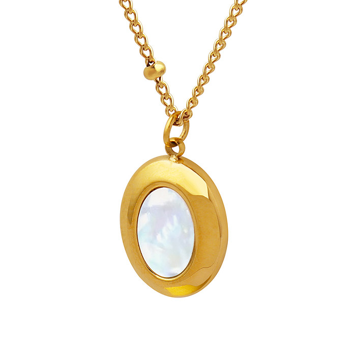 Classic Style Oval Stainless Steel Pendant Necklace Plating Shell Stainless Steel  Necklaces