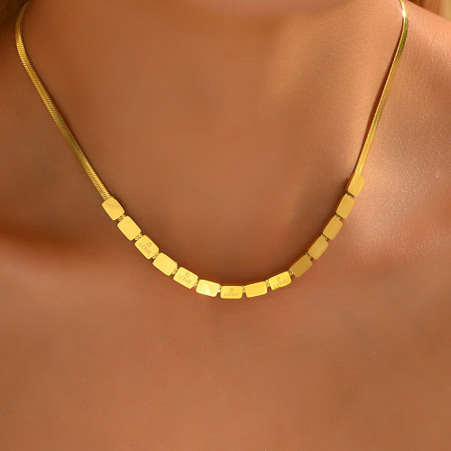 Simple Style Letter Square Heart Shape Stainless Steel  Plating Inlay Shell 18K Gold Plated Necklace
