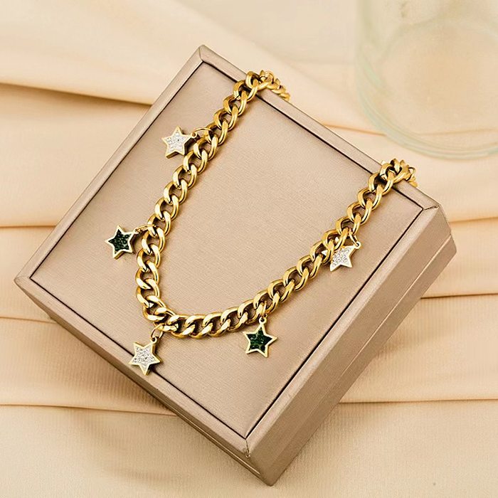 Simple Style Star Stainless Steel Plating Inlay Zircon 18K Gold Plated Necklace