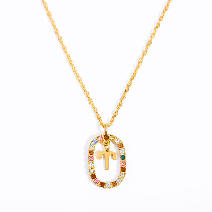 Retro Classic Style Constellation Stainless Steel  Plating Inlay Artificial Diamond 18K Gold Plated Pendant Necklace