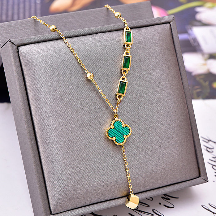 Fashion Flower Butterfly Stainless Steel Inlay Zircon Necklace