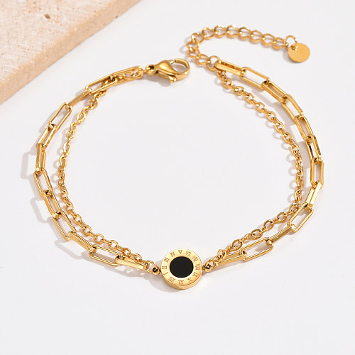 Elegant Simple Style Round Stainless Steel Plating Inlay Acrylic 14K Gold Plated Bracelets