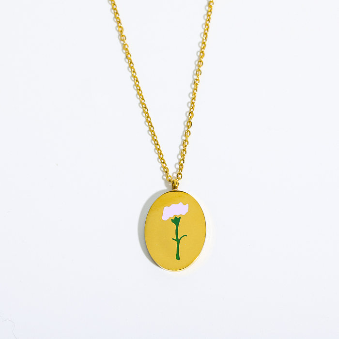 Collier pendentif plaqué acier inoxydable, 1 pièce, Style Simple, fleur de Rose, chrysanthème
