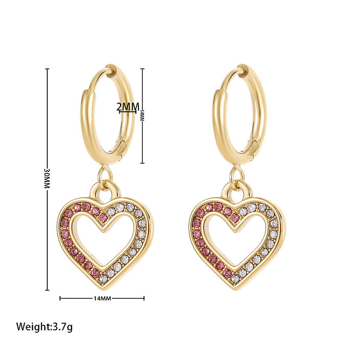 1 paire de boucles d'oreilles pendantes en forme de cœur en acier inoxydable plaqué or blanc