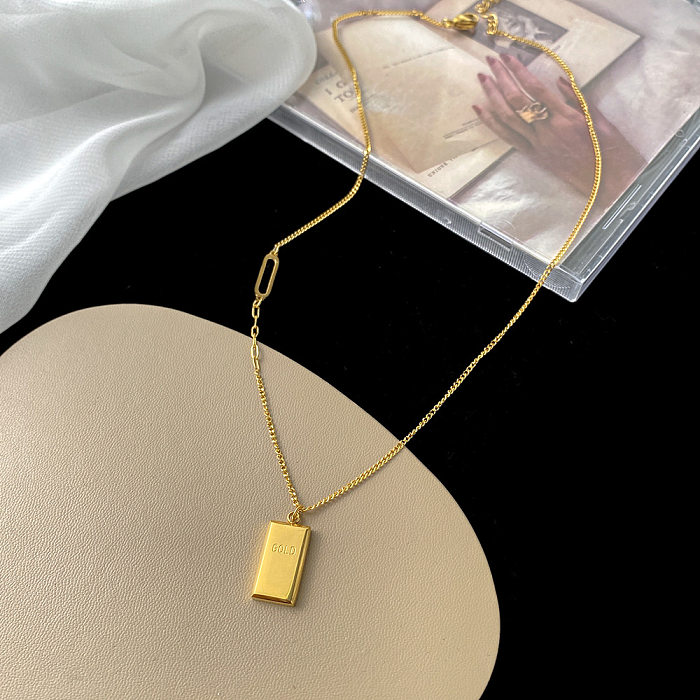 Collar chapado en oro de 18 quilates con revestimiento de acero inoxidable cuadrado de estilo simple Glam
