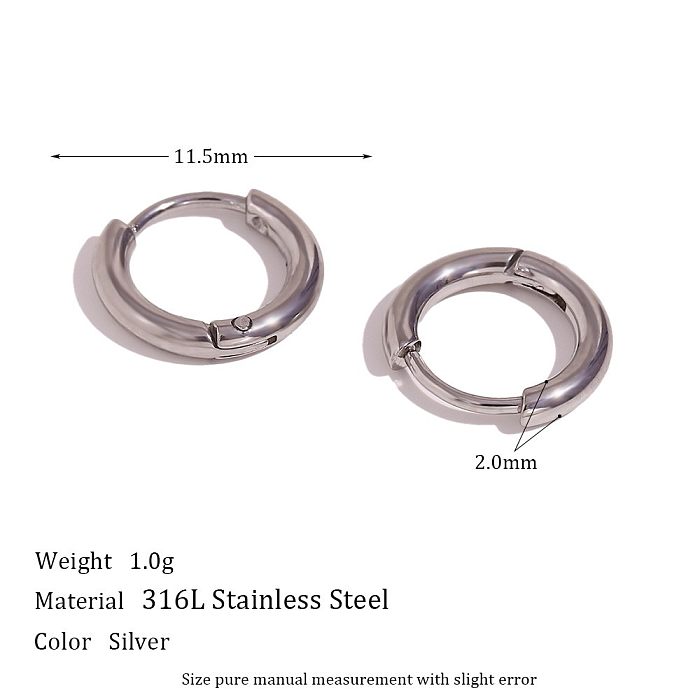 1 paire de boucles d'oreilles rondes de Style Simple, incrustation de placage de couleur unie, en acier inoxydable, Zircon plaqué or 18 carats