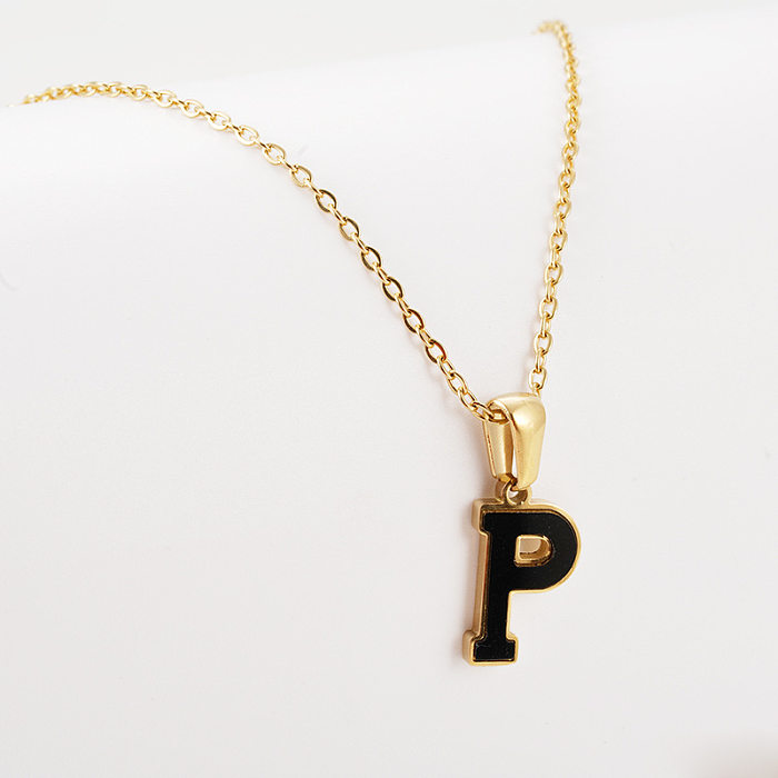 Simple Style Letter Stainless Steel  Pendant Necklace Gold Plated Stainless Steel  Necklaces