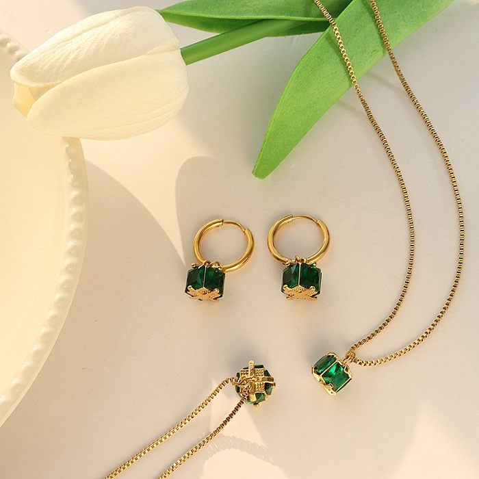 Fashion Stainless Steel Claw Buckle Emerald Zircon Earrings Stainless Steel Jewelry