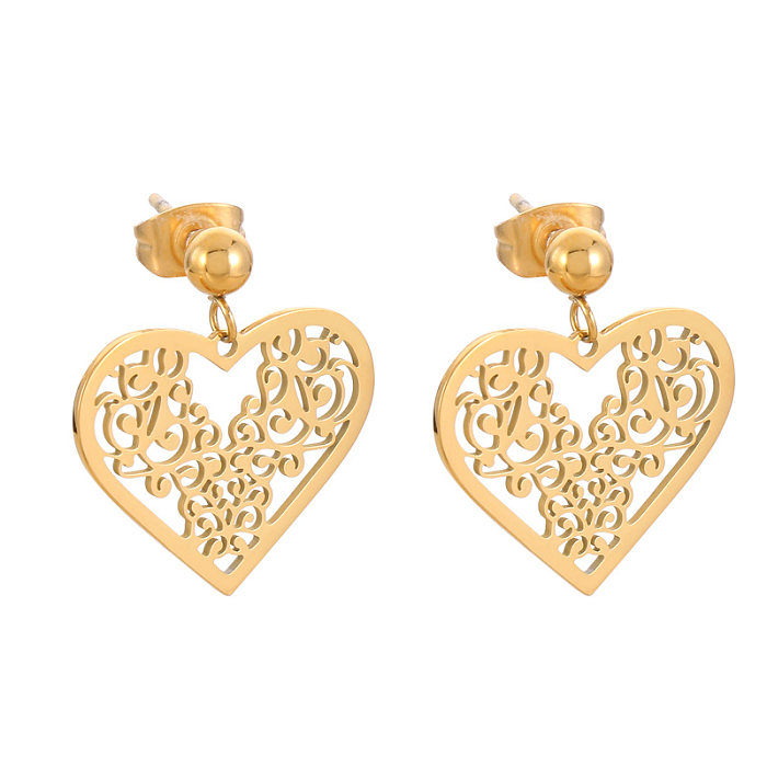 1 Pair Sweet Streetwear Leaves Heart Shape Plating Stainless Steel  Drop Earrings