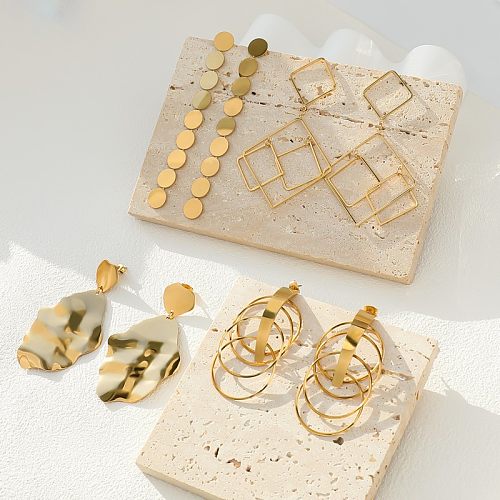 1 Pair Simple Style Round Square Plating Stainless Steel  Gold Plated Drop Earrings