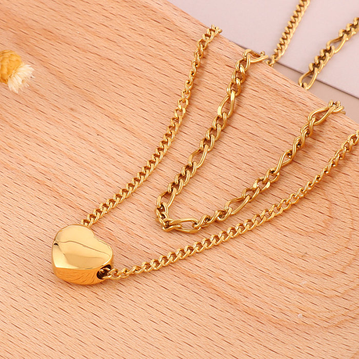 Modern Style Heart Shape Stainless Steel  Stainless Steel Plating 18K Gold Plated Layered Necklaces