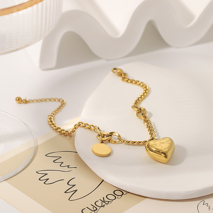 Atacado estilo moderno estilo clássico redondo formato de coração pulseiras banhadas a ouro 18K em aço inoxidável