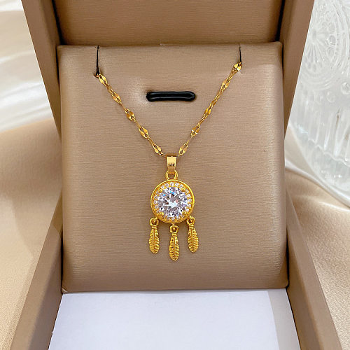 Wholesale Sweet Dreamcatcher Stainless Steel Brass 18K Gold Plated Artificial Gemstones Pendant Necklace