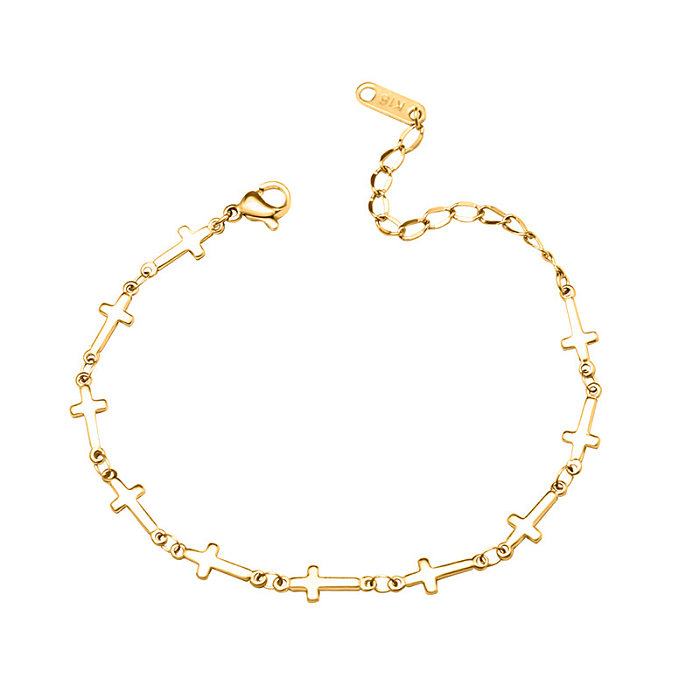 Coreano luz luxo tendência moda cruz pulseira titânio aço banhado 18k jóias de ouro real