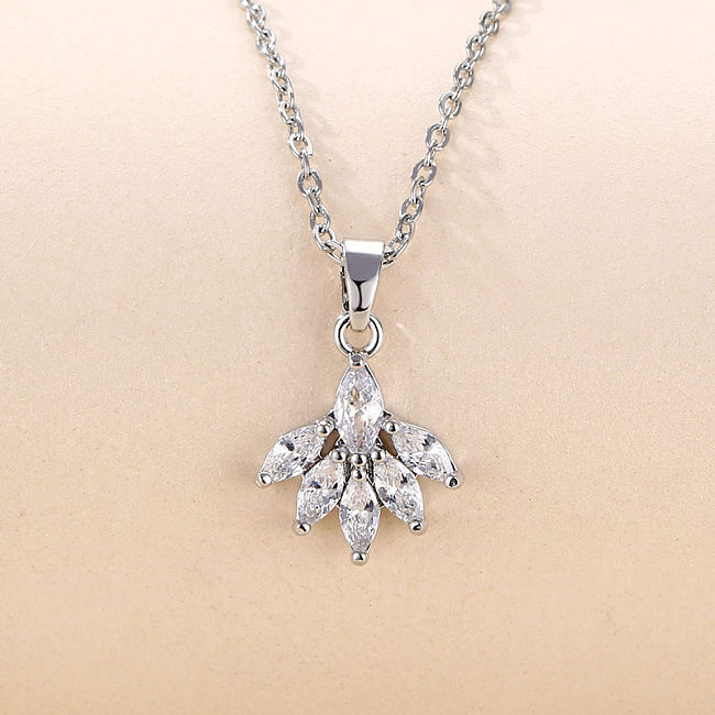 Elegant Leaf Stainless Steel  Plating Inlay Zircon 18K Gold Plated Pendant Necklace