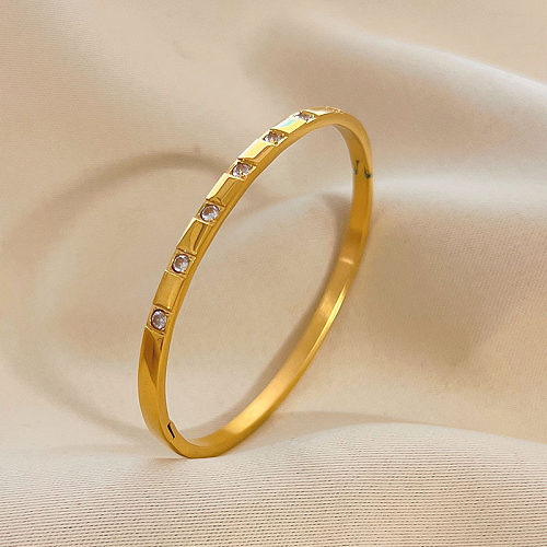 Simple Style Solid Color Titanium Steel Plating Inlay Zircon Bangle