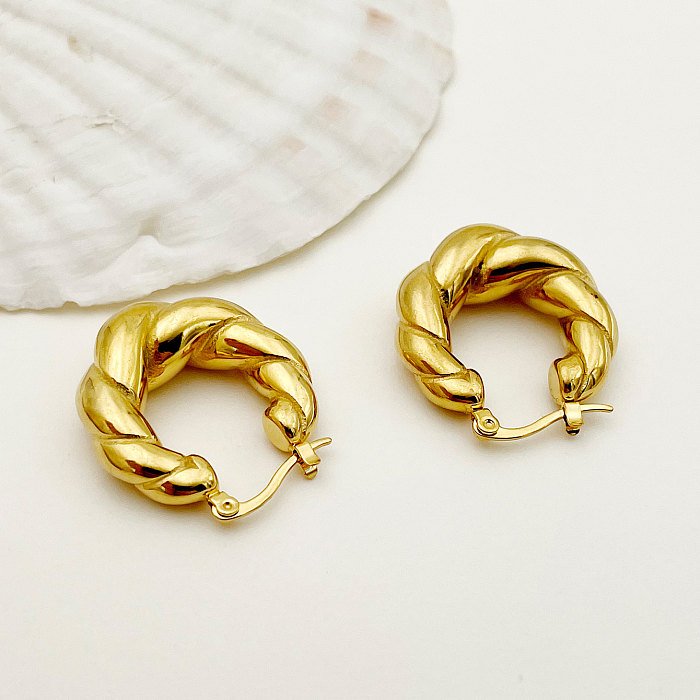 1 Pair Vintage Style Round Plating Stainless Steel  Gold Plated Earrings