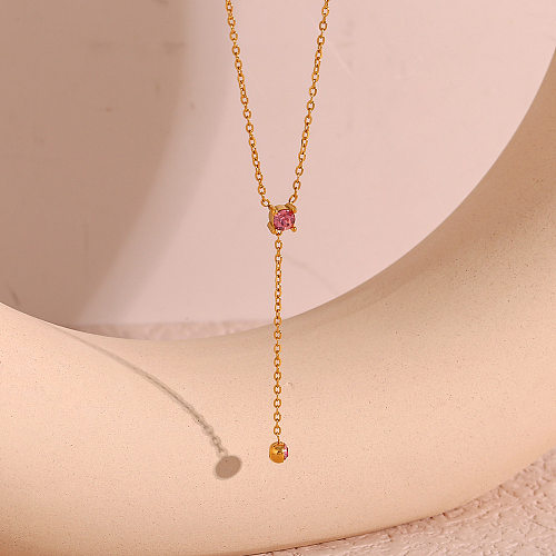 Simple Style Geometric Stainless Steel  Plating Zircon Sweater Chain