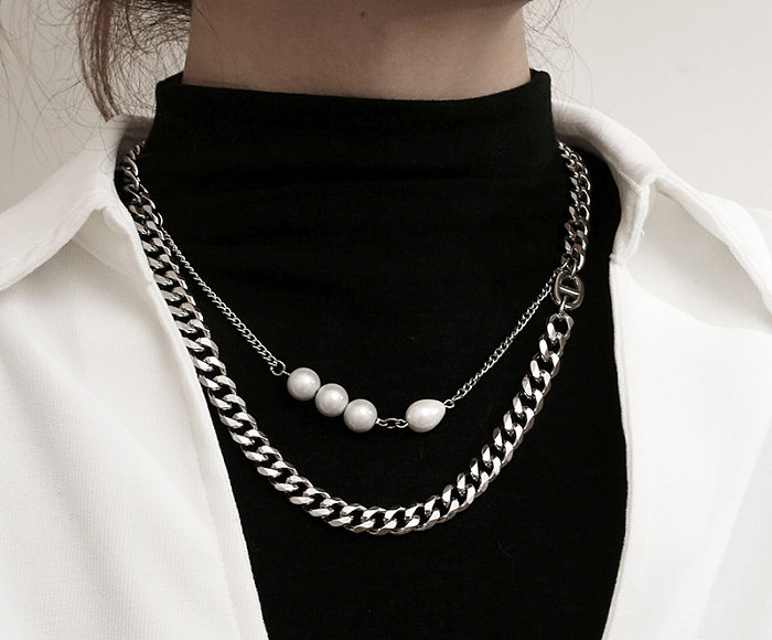 Collier de chaîne de perles en acier inoxydable de couleur unie de style simple hip-hop