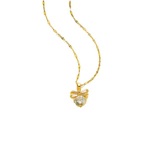 Simple Style Bow Knot Stainless Steel  Plating Inlay Zircon 18K Gold Plated Pendant Necklace