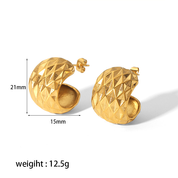 1 Pair IG Style Simple Style C Shape Lingge Polishing Plating Stainless Steel  18K Gold Plated Ear Studs
