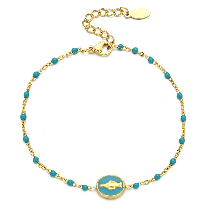 Simple Style Round Stainless Steel Enamel Chain Bracelets
