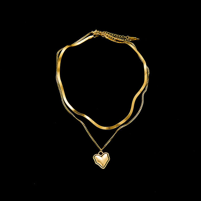 Retro Heart Shape Stainless Steel Layered Necklace 1 Piece
