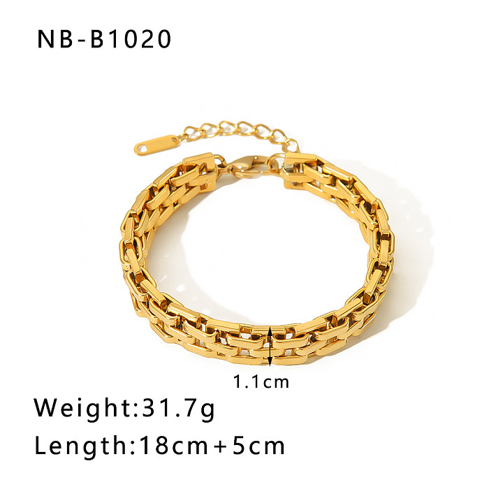 Hip-hop punk estilo clássico cor sólida aço inoxidável feito à mão pulseiras grossas banhadas a ouro 18K