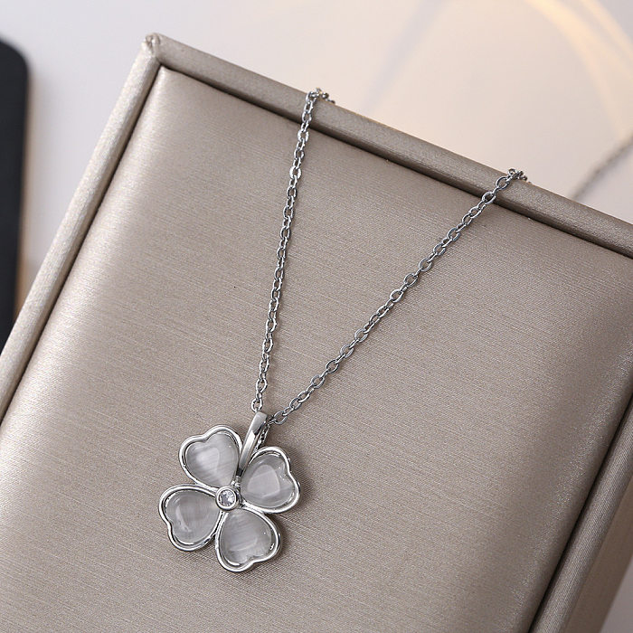 IG Style Casual Four Leaf Clover Stainless Steel Plating Inlay Zircon Pendant Necklace