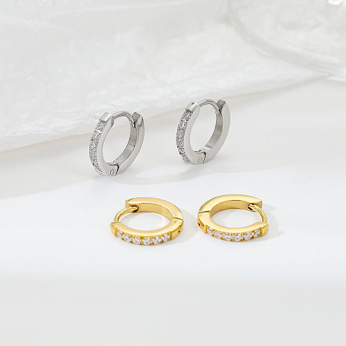 1 Pair Elegant Simple Style Solid Color Inlay Stainless Steel  Zircon White Gold Plated Gold Plated Hoop Earrings