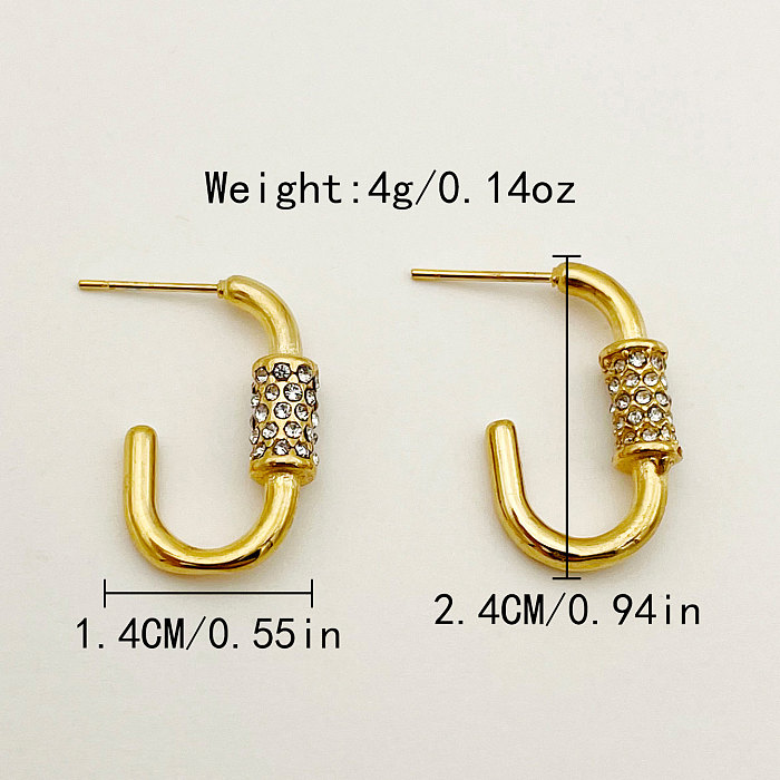 1 Pair Retro French Style C Shape Plating Inlay Stainless Steel  Rhinestones Gold Plated Ear Studs