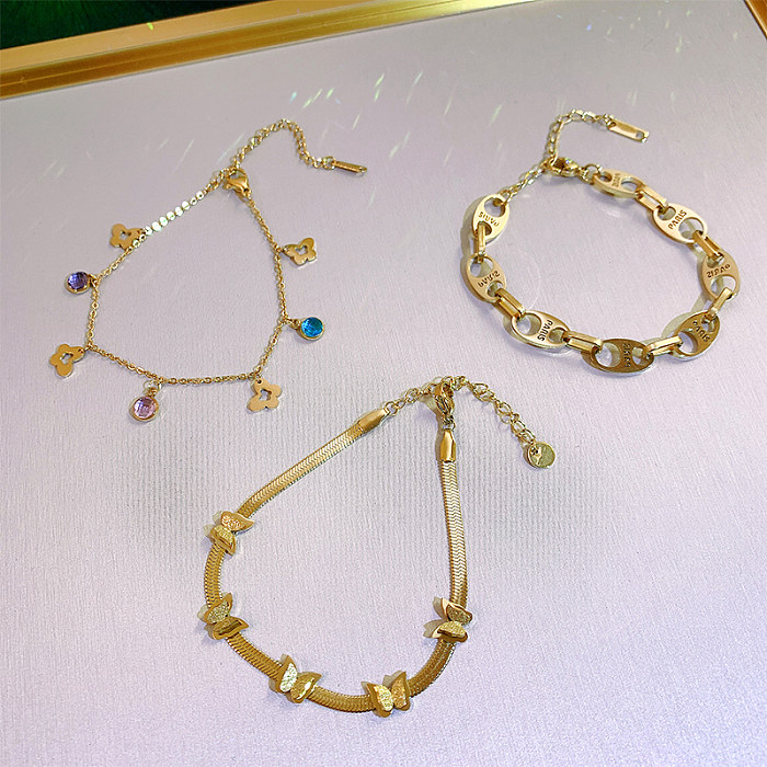 Großhandel: Geometrische Edelstahl-Armbänder im Vintage-Stil mit 14 Karat vergoldetem Zirkon