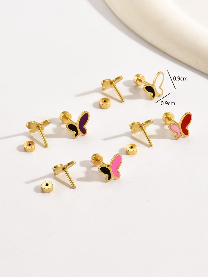 4 Pairs Simple Style Commute Butterfly Enamel Plating Stainless Steel  18K Gold Plated Ear Studs