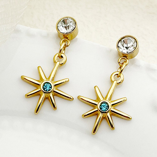 1 Pair IG Style Star Plating Inlay Stainless Steel  Artificial Gemstones Rhinestones Gold Plated Drop Earrings