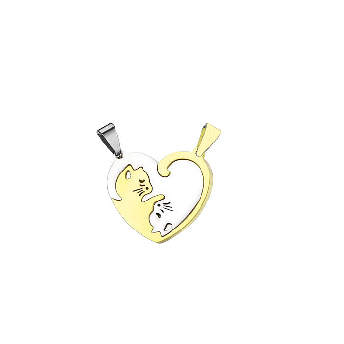 Collier pendentif en acier inoxydable chat en forme de coeur à la mode