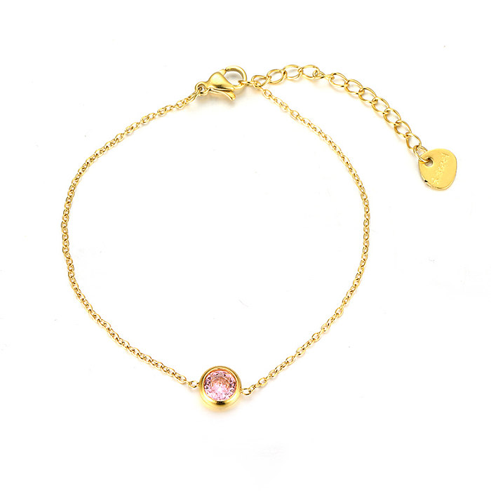 Simple Style Shiny Round Stainless Steel Plating Inlay Zircon 18K Gold Plated Bracelets