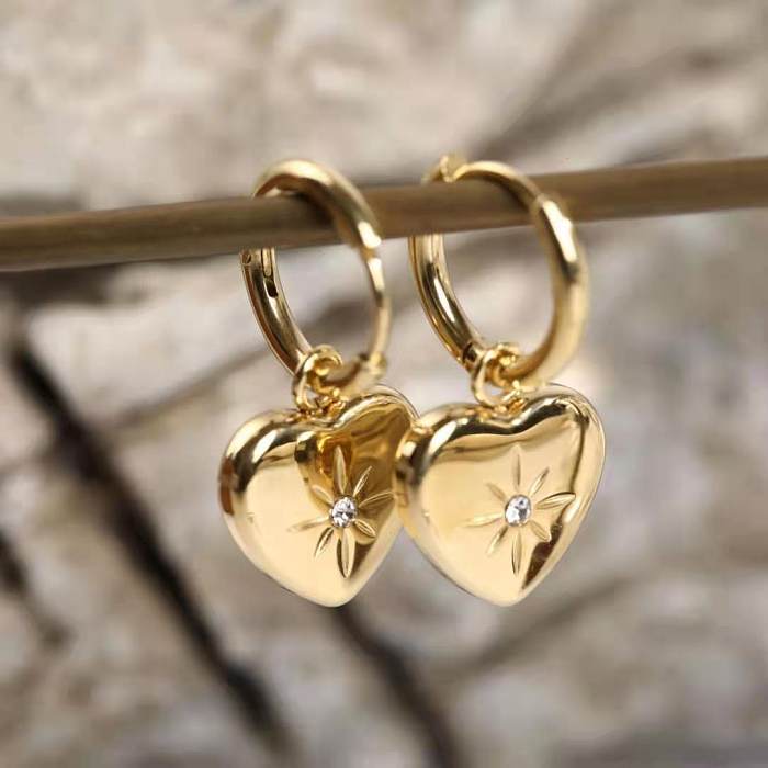 Fashion Heart Shape Stainless Steel Plating Inlay Zircon Drop Earrings 1 Pair
