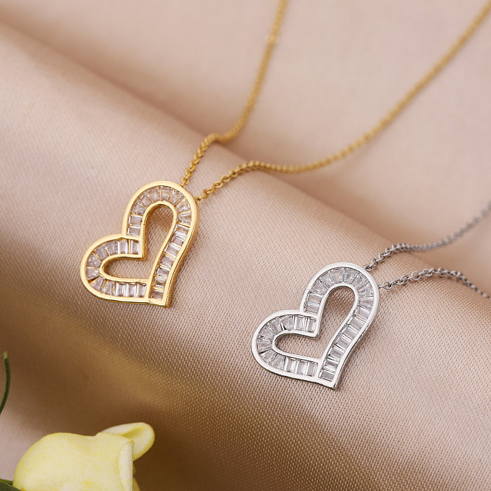 Elegant Classic Style Streetwear Heart Shape Stainless Steel  Plating Inlay Zircon 18K Gold Plated Pendant Necklace