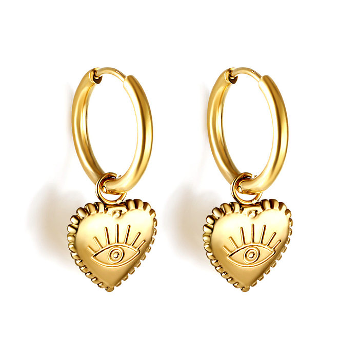 Boucles d'oreilles pendantes en Zircon, Style Simple, en forme de cœur, avec incrustation en acier inoxydable, 1 paire