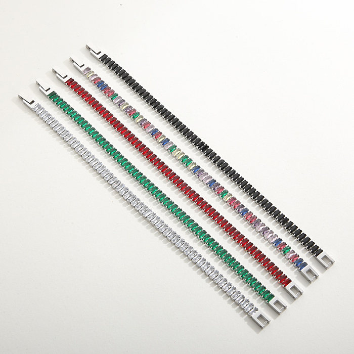 Elegant Solid Color Titanium Steel Plating Inlay Artificial Gemstones 18K Gold Plated Bracelets