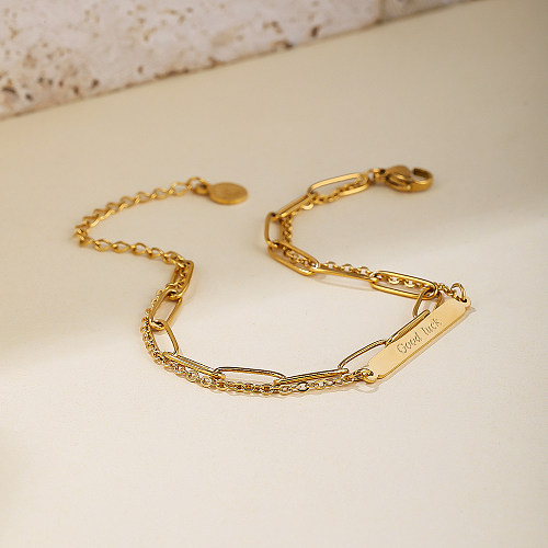 Atacado estilo simples carta aço inoxidável titânio banhado a ouro 18K pulseiras banhadas a ouro