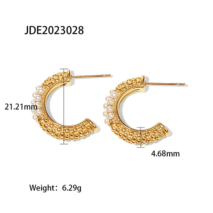 Fashion C Shape Stainless Steel  Pearl Ear Studs 1 Pair