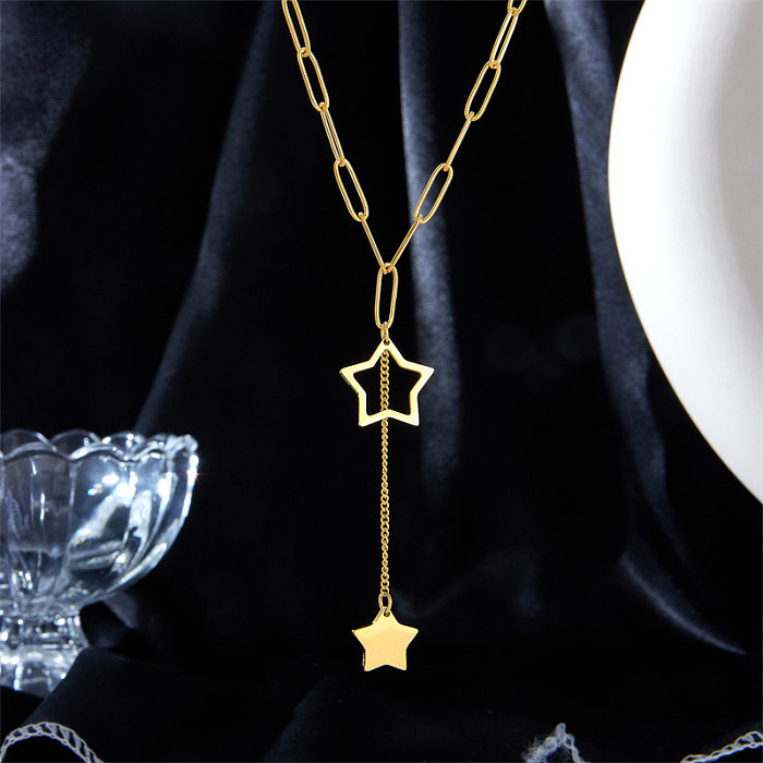 Fashion Geometric Five-pointed Star Stainless Steel Tassel Clavicle Chain