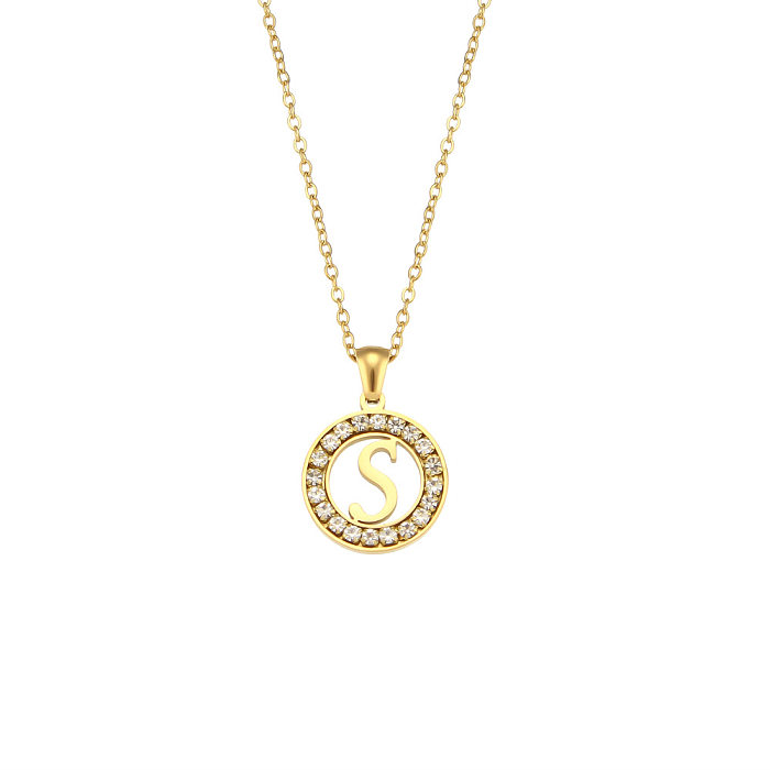 Collier rond creux en acier inoxydable, pendentif lettre plaqué 18K incrusté de Zirconium, nouvelle mode